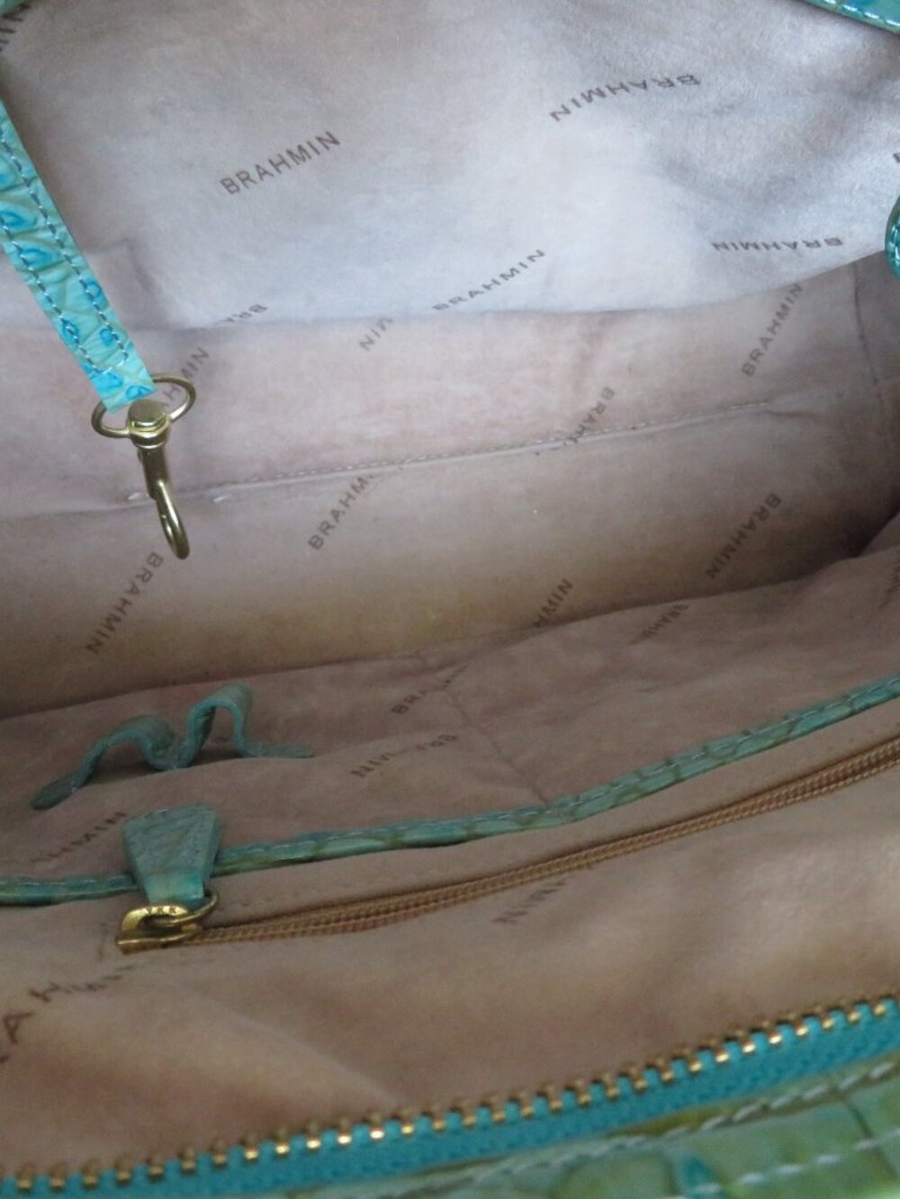 Brahmin Mini Alden Melbourne Turquoise Blue Crocodile Leather Handbag Purse - Picture 10 of 16